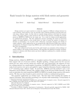 Rank Bounds for Design Matrices with Block Entries and Geometric Applications