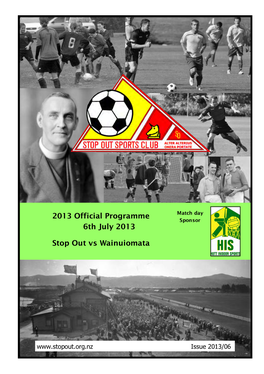 2013 Official Programme 6Th July 2013 Stop out Vs Wainuiomata