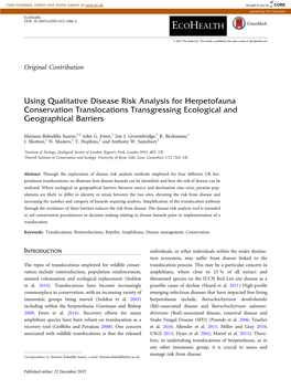Using Qualitative Disease Risk Analysis for Herpetofauna Conservation Translocations Transgressing Ecological and Geographical Barriers
