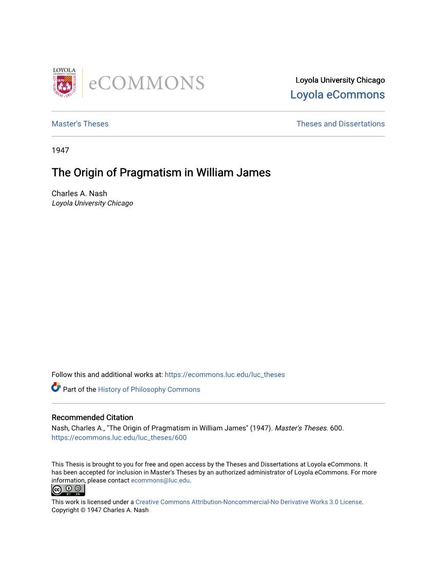The Origin of Pragmatism in William James