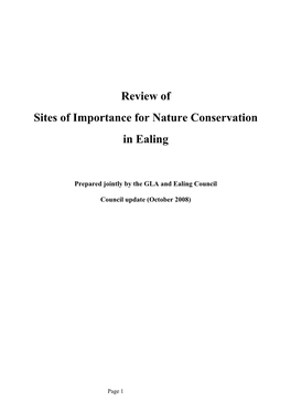 Review of Sites of Importance for Nature Conservation in Ealing