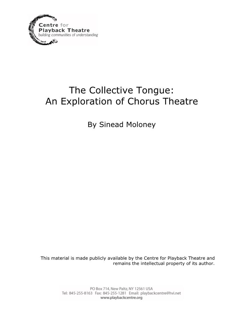 The Collective Tongue: an Exploration of Chorus Theatre