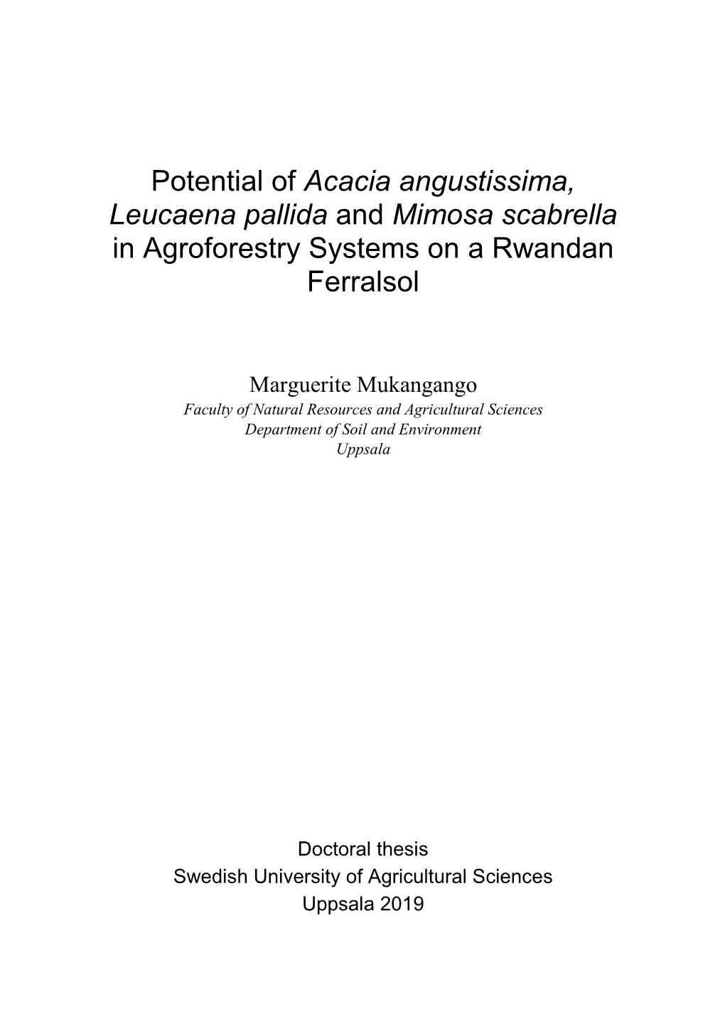 Potential of Acacia Angustissima, Leucaena Pallida and Mimosa