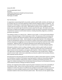 S-FAR Coalition Letter to HHS Urging Swift Action to Stabilize Antibiotics