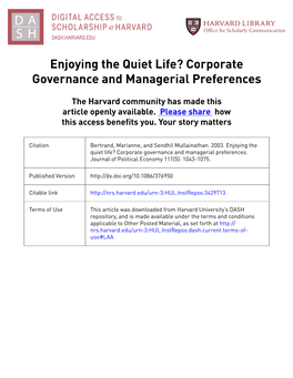 Enjoying the Quiet Life? Corporate Governance and Managerial Preferences