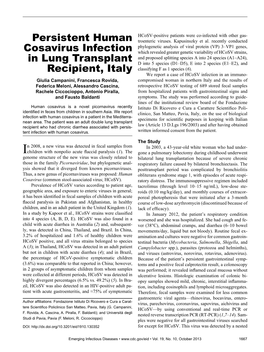 Persistent Human Cosavirus Infection in Lung Transplant Recipient, Italy