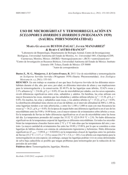 Uso De Microhábitat Y Termorregulación En Sceloporus Horridus Horridus (Wiegmann 1939) (Sauria: Phrynosomatidae)