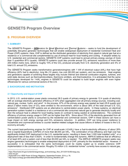 GENSETS Program Overview