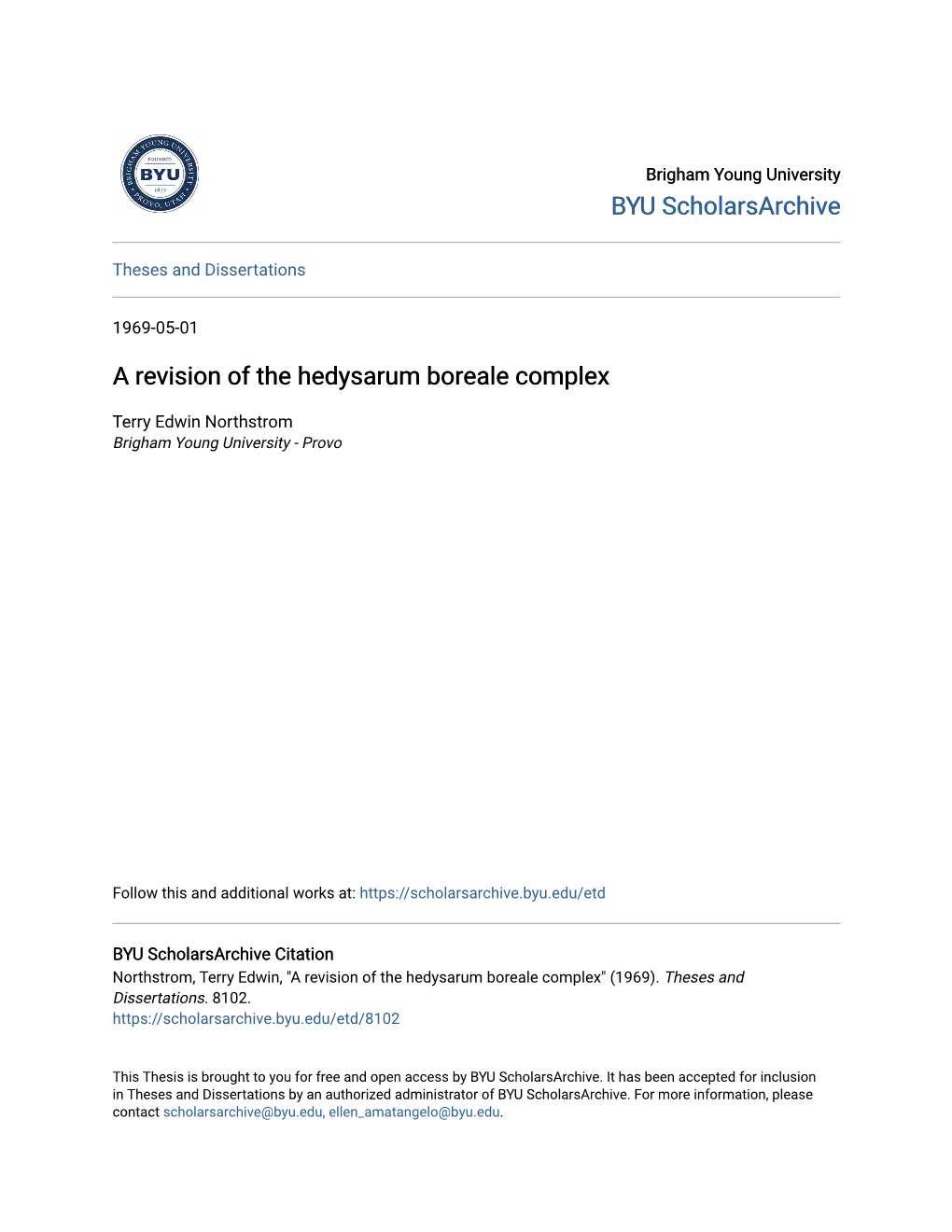 A Revision of the Hedysarum Boreale Complex
