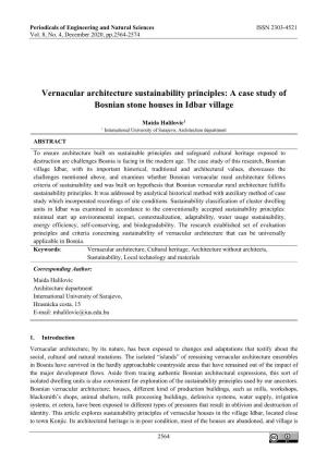 Vernacular Architecture Sustainability Principles: a Case Study of Bosnian Stone Houses in Idbar Village