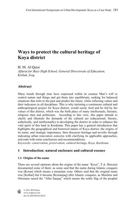 Ways to Protect the Cultural Heritage of Koya District