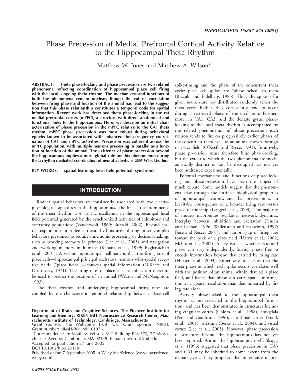 Phase Precession of Medial Prefrontal Cortical Activity Relative to the Hippocampal Theta Rhythm