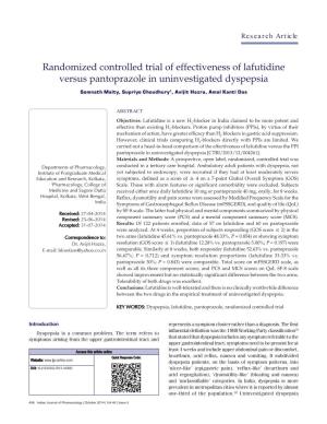 Randomized Controlled Trial of Effectiveness of Lafutidine Versus Pantoprazole in Uninvestigated Dyspepsia