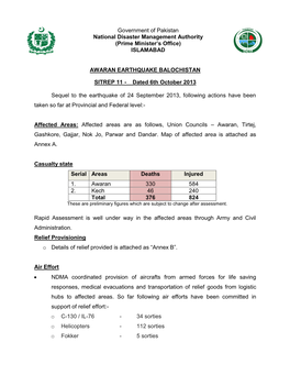 Government of Pakistan National Disaster Management Authority (Prime Minister’S Office) ISLAMABAD