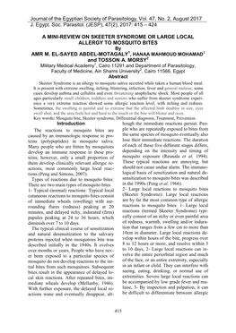 A MINI-REVIEW on SKEETER SYNDROME OR LARGE LOCAL ALLERGY to MOSQUITO BITES by AMR M