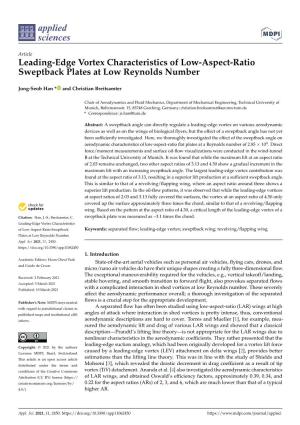 Leading-Edge Vortex Characteristics of Low-Aspect-Ratio Sweptback Plates at Low Reynolds Number