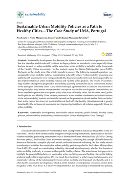 Sustainable Urban Mobility Policies As a Path to Healthy Cities—The Case Study of LMA, Portugal