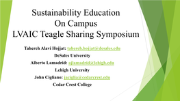 Sustainability Education on Campus LVAIC Teagle Sharing Symposium