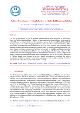 Political Determinants of Voting Behaviour in Khyber Pakhtunkhwa, Pakistan