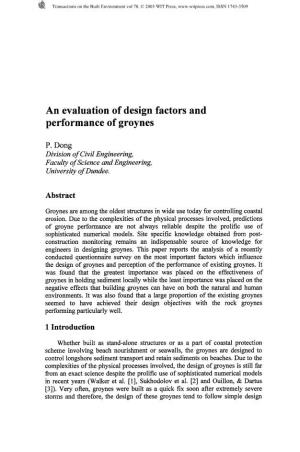 An Evaluation of Design Factors and Performance of Groynes