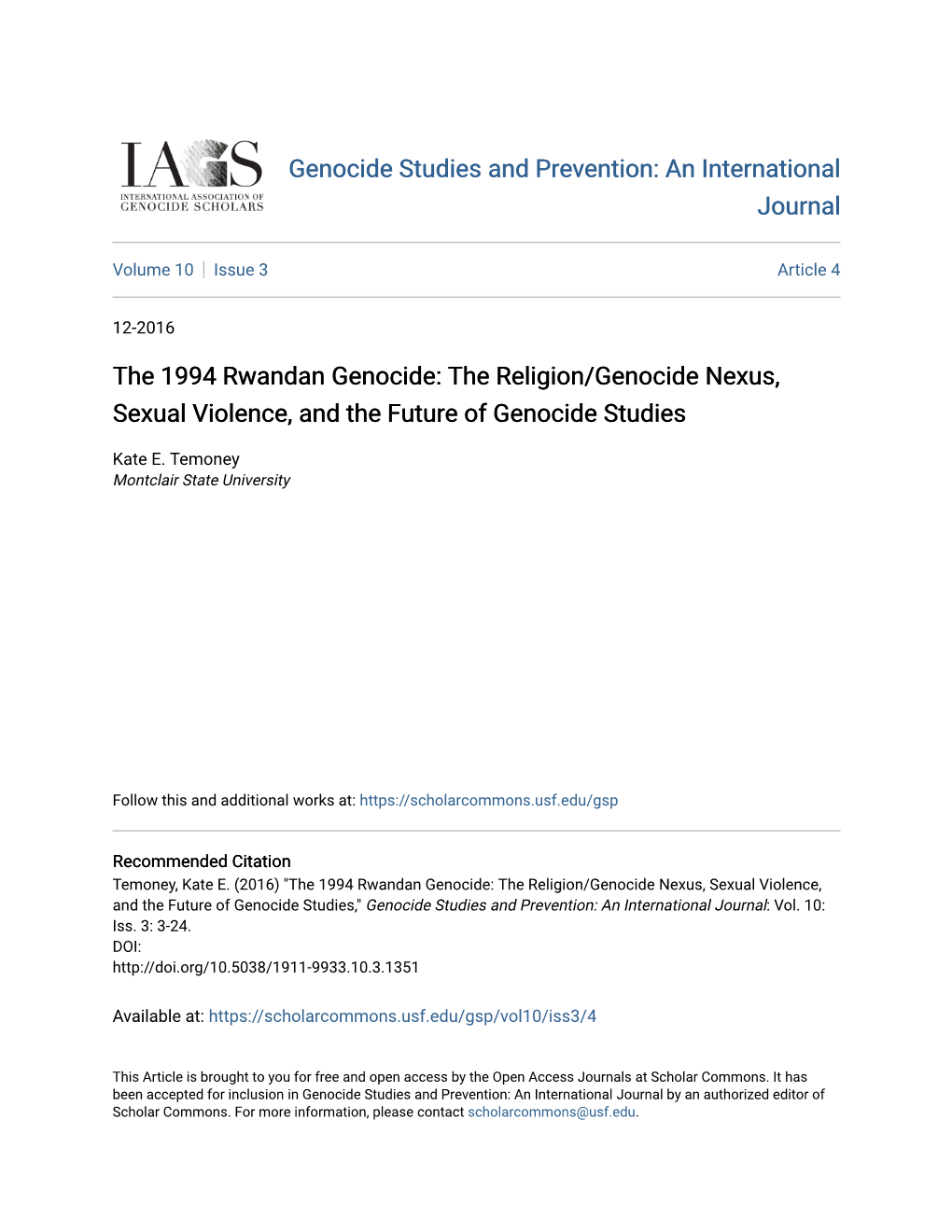 The Religion/Genocide Nexus, Sexual Violence, and the Future of Genocide Studies