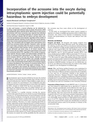 Incorporation of the Acrosome Into the Oocyte During Intracytoplasmic Sperm Injection Could Be Potentially Hazardous to Embryo Development