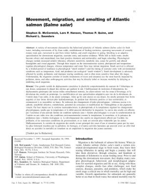 Movement, Migration, and Smolting of Atlantic Salmon (Salmo Salar)