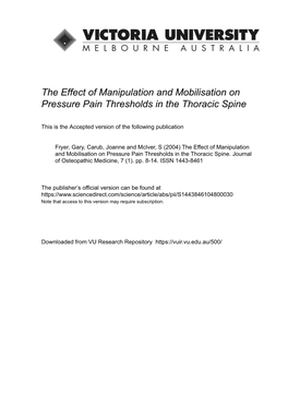 The Effect of Manipulation and Mobilisation Or Pressure Pain