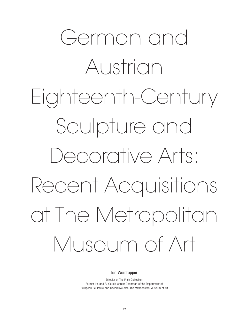 German and Austrian Eighteenth-Century Sculpture and Decorative Arts: Recent Acquisitions at the Metropolitan Museum of Art