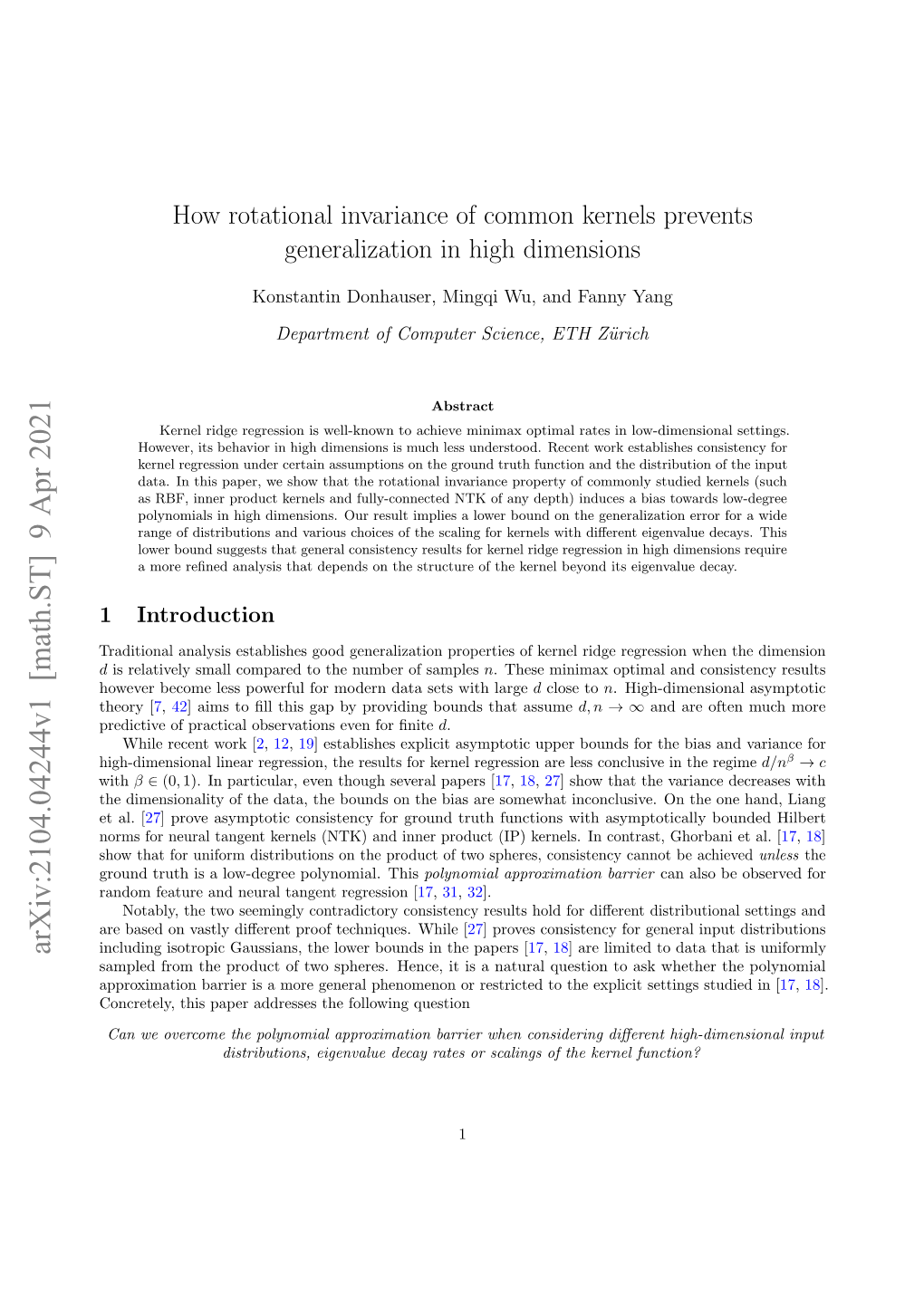 How Rotational Invariance of Common Kernels Prevents Generalization in High Dimensions