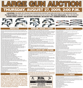 Large Gun Auction Thursday, August 27, 2009, 2:00 P.M
