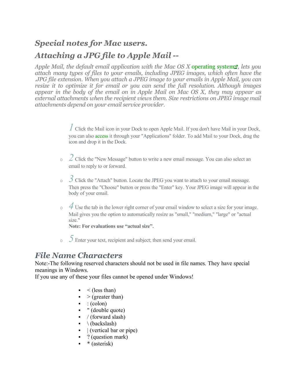 Special Notes for Mac Users. Attaching a JPG File to Apple Mail -- File