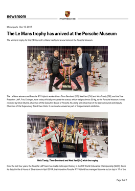 The Le Mans Trophy Has Arrived at the Porsche Museum the Winner’S Trophy for the 24 Hours of Le Mans Has Found a New Home at the Porsche Museum