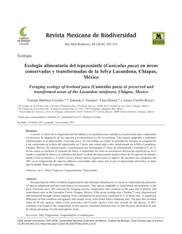 Ecología Alimentaria Del Tepezcuintle (Cuniculus Paca) En Áreas Conservadas Y Transformadas De La Selva Lacandona, Chiapas, México