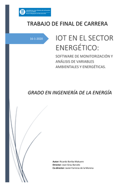 Iot En El Sector Energético: Software De Monitorización Y Análisis De Variables Ambientales Y Energéticas