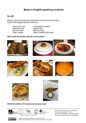 Meals in English Speaking Countries