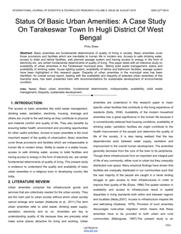 Status of Basic Urban Amenities: a Case Study on Tarakeswar Town in Hugli District of West Bengal