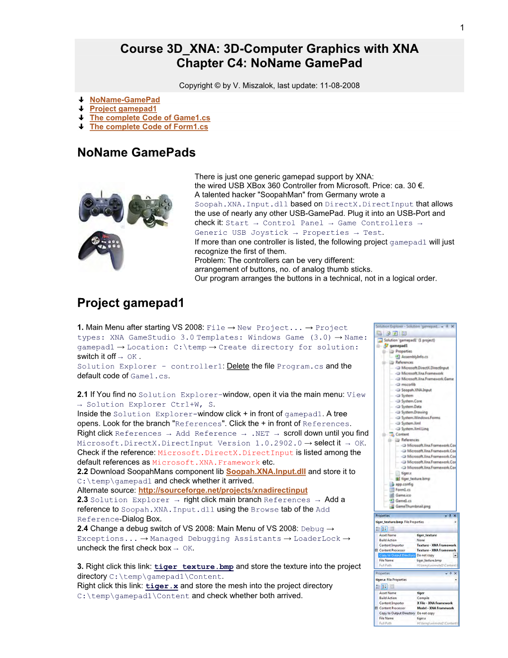 Course 3D XNA: 3D-Computer Graphics with XNA Chapter C4: Noname Gamepad