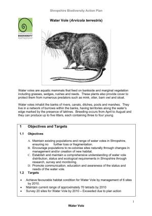 Water Vole (Arvicola Terrestris) 1 Objectives and Targets