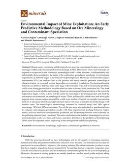 Environmental Impact of Mine Exploitation: an Early Predictive Methodology Based on Ore Mineralogy and Contaminant Speciation