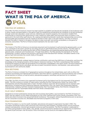 FACT SHEET What Is the PGA of America?