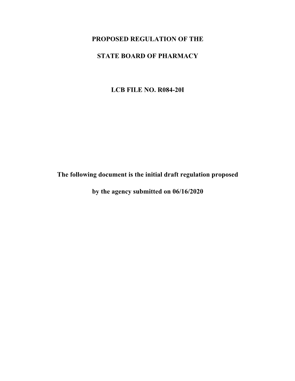 Proposed Regulation of the State Board of Pharmacy