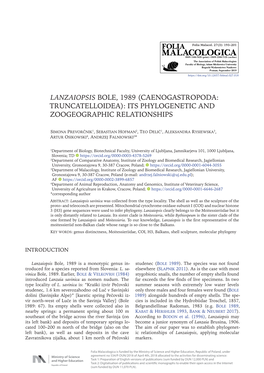Lanzaiopsis Bole, 1989 (Caenogastropoda: Truncatelloidea): Its Phylogenetic and Zoogeographic Relationships