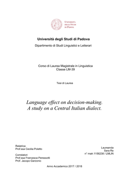 Language Effect on Decision-Making. a Study on a Central Italian Dialect