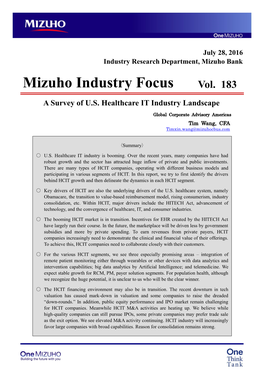 A Survey of U.S. Healthcare IT Industry Landscape