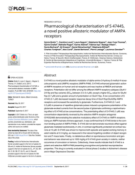Pharmacological Characterisation of S 47445, a Novel Positive Allosteric Modulator of AMPA Receptors