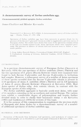 A Chemotaxonomic Survey of Sorbus Umbellata Agg