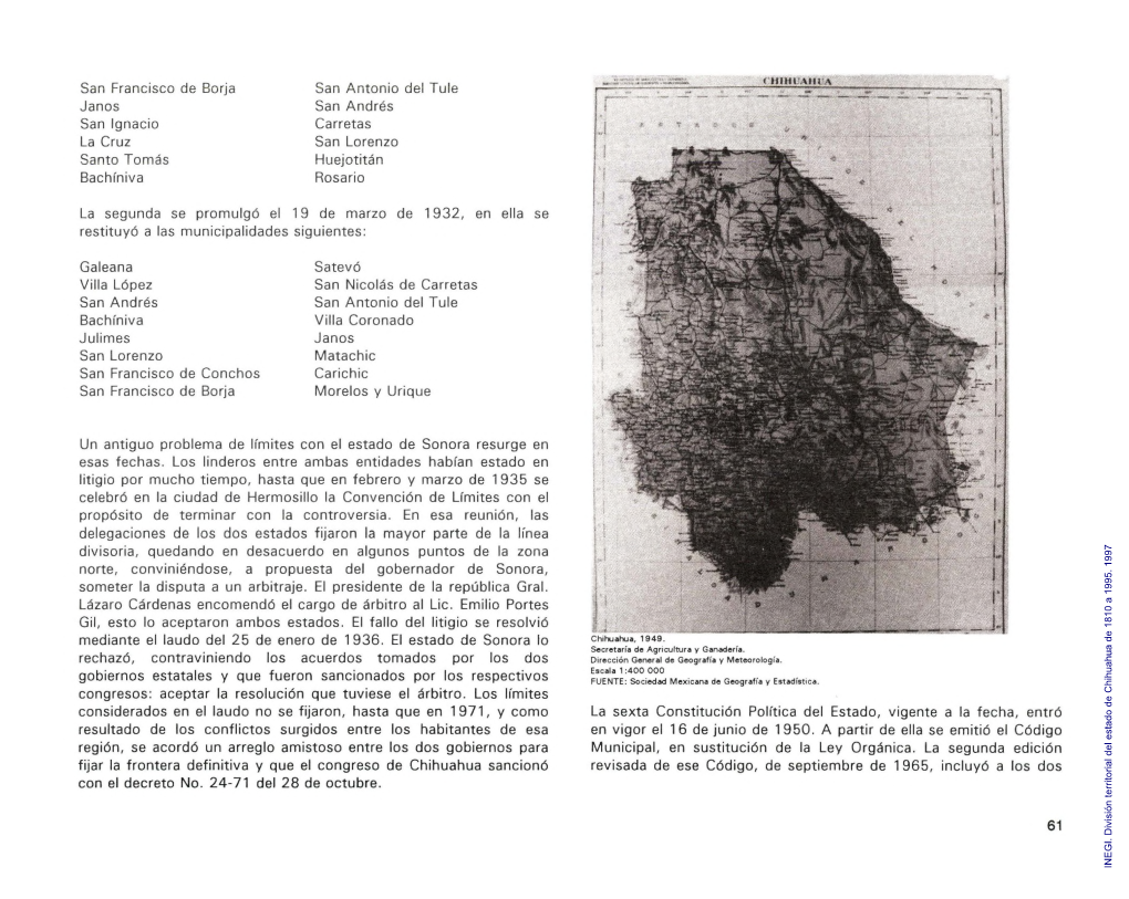 División Territorial Del Estado De Chihuahua De 1810 a 1995