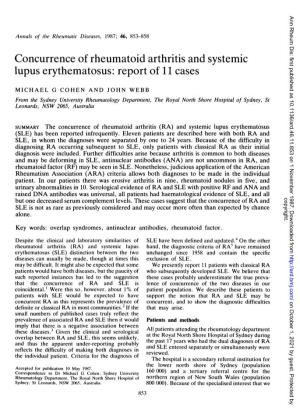 Concurrence of Rheumatoid Arthritis and Systemic Lupus Erythematosus: Report of 11 Cases