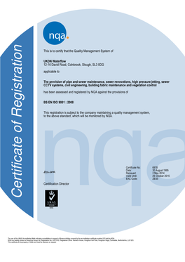 NQA Certificate Number QMS6978, Issue 0